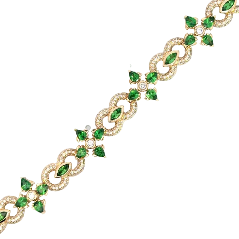 OV Diamond w/ Emerald Flower Bracelet