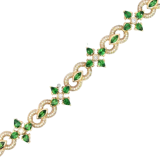 OV Diamond w/ Emerald Flower Bracelet