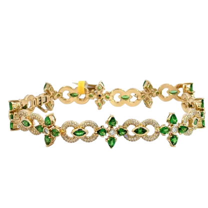 OV Diamond w/ Emerald Flower Bracelet