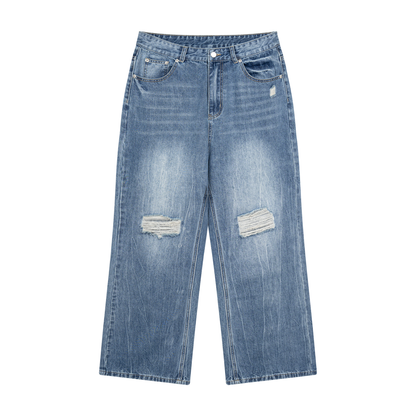 OV Distressed Straight Leg Denim Jeans