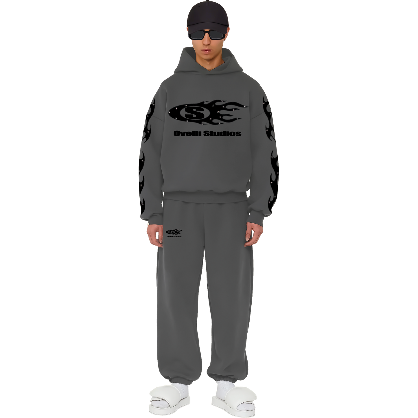 OS Rhinestone Flame Sweatsuit