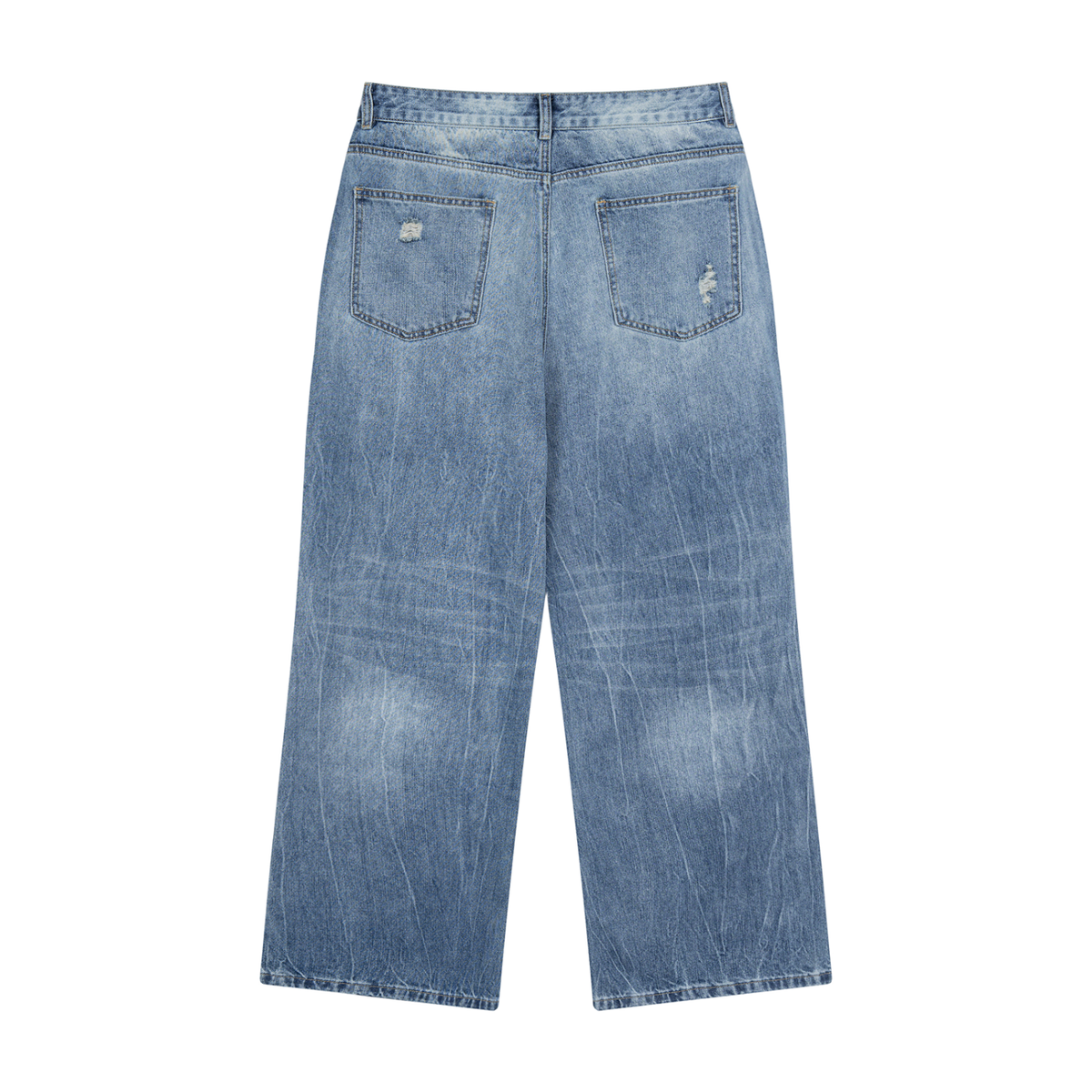 OV Distressed Straight Leg Denim Jeans