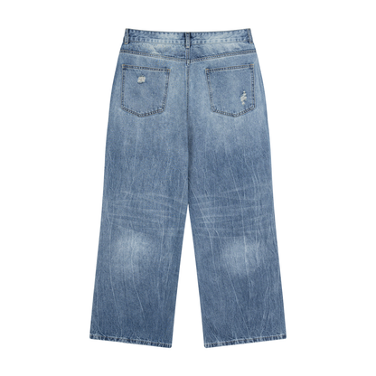 OV Distressed Straight Leg Denim Jeans